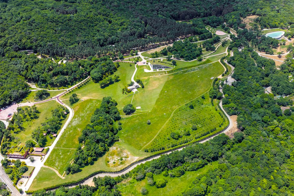 Aerial view of a sprawling green estate